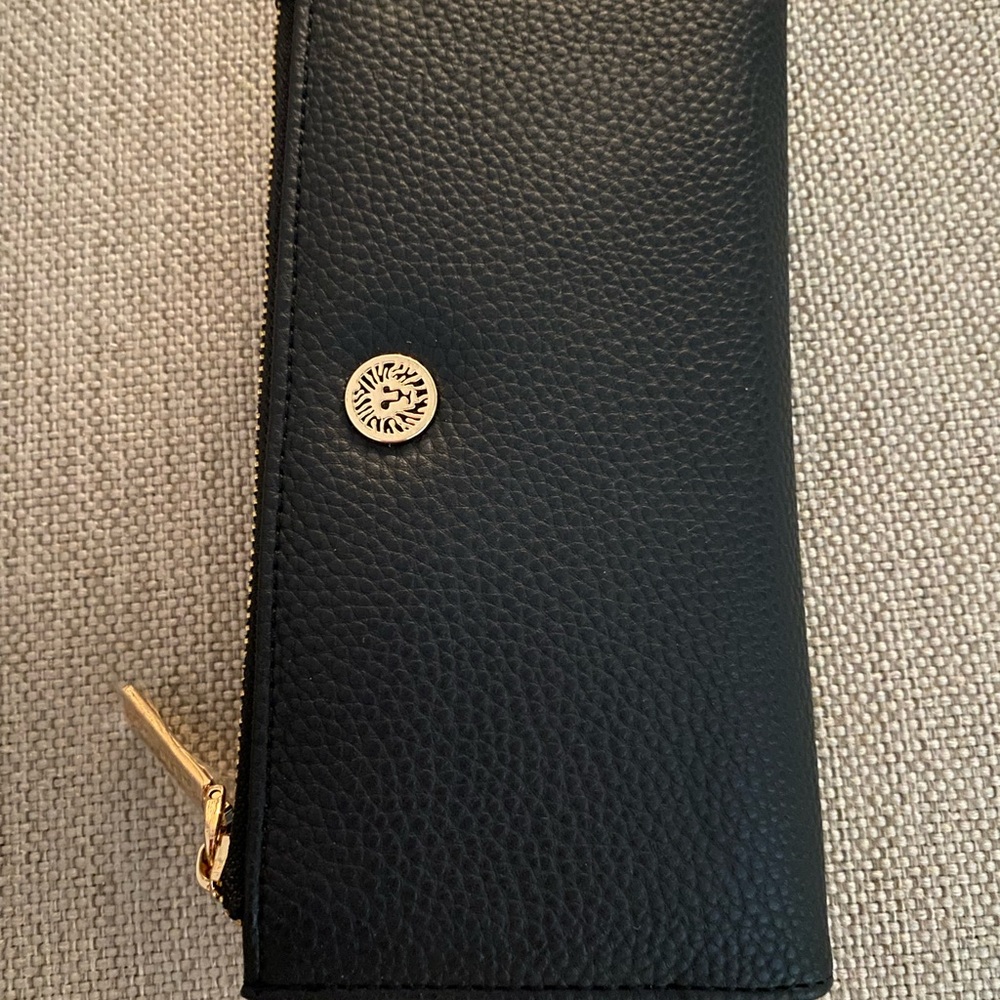 Anne Klein Black Leather Wallet with Gold Details
